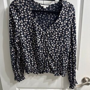 American Eagle Outfitters Multicolored Ruched Tie Front Long Sleeve Blouse